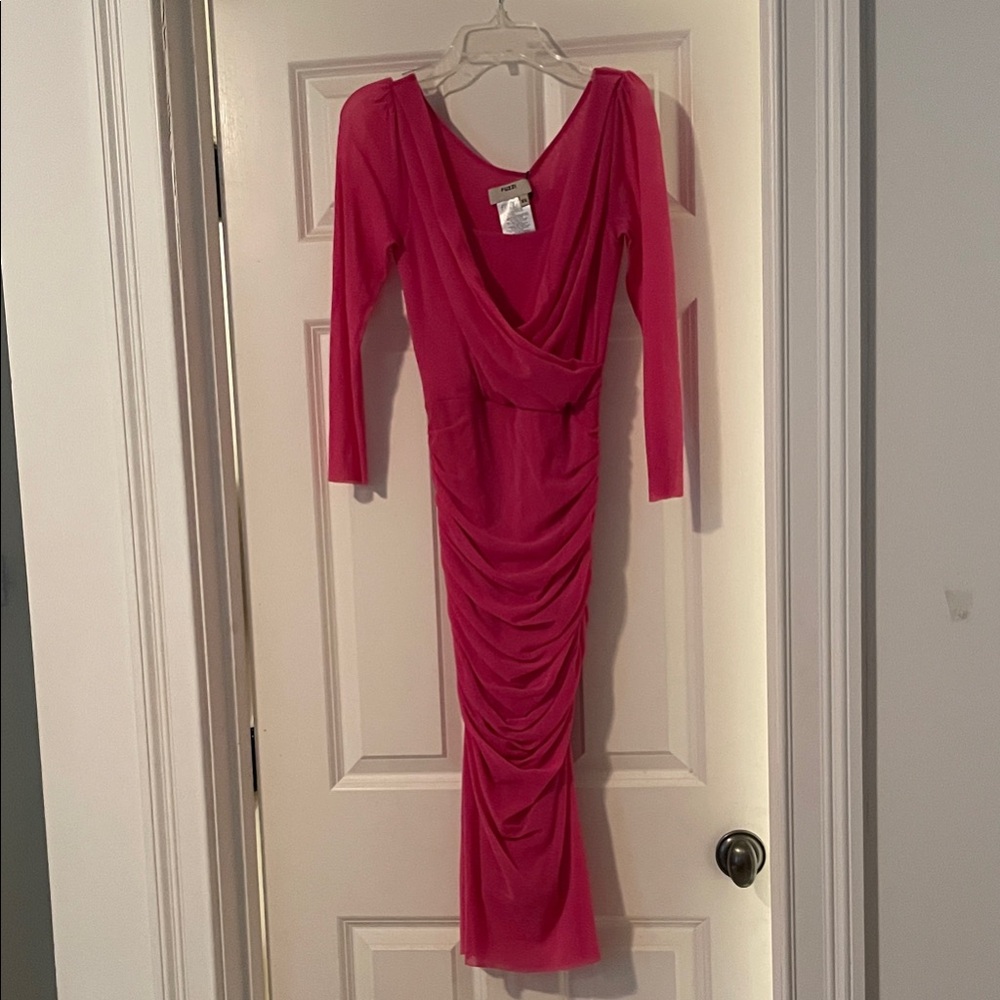 Chic Long Sleeve Pink Draped Dress